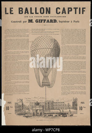 Le ballon captif de la cour des Tuileries, construit par M. Giffard, ingénieur à Paris; costeggiata annunciando quello di Henri Giffard della balloon ascensioni nel 1878 e 1879 dal cortile delle Tuileries a Parigi. Include le foto del pallone frenato floating sopra il cortile.; Foto Stock