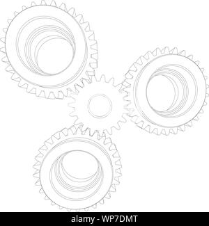 Quattro connettori di ingranaggi del telaio. Vista frontale. Illustrazione Vettoriale Illustrazione Vettoriale