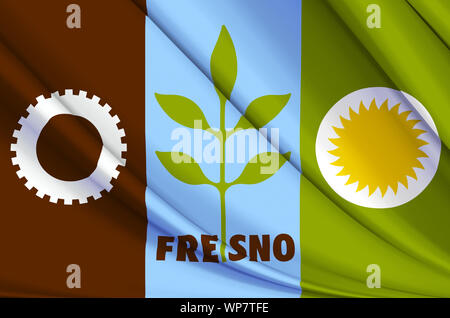 Fresno California sventola bandiera illustrazione. Le regioni e le città degli Stati Uniti. Perfetto per lo sfondo e utilizzo di texture. Foto Stock