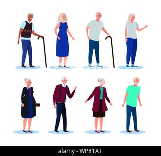 Set di vecchi uomini e donne con la moda abiti e acconciatura Illustrazione Vettoriale