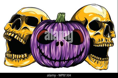 Mostri di Halloween cranio isolamento pupmkids immagine vettoriale Illustrazione Vettoriale