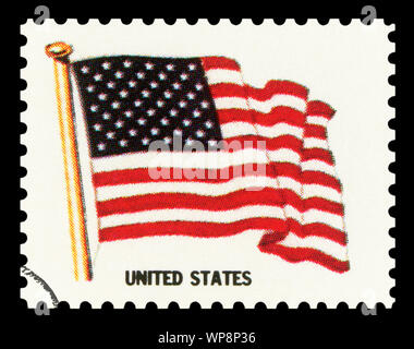 Stati Uniti bandiera - Francobollo isolato su sfondo nero. Foto Stock