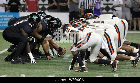 7 settembre 2019 - azione durante il gioco tra le Hawaii Rainbow Warriors e Oregon State castori all'Aloha Stadium di Honolulu, HI - Michael Sullivan/CSM Foto Stock