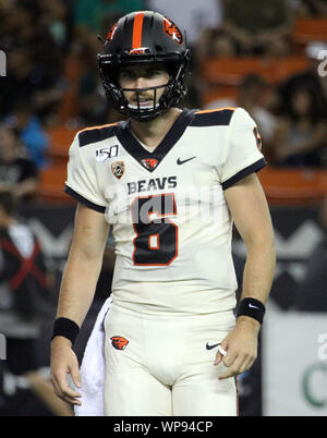 7 settembre 2019 - Oregon State castori quarterback Jake Luton #6 durante il gioco tra le Hawaii Rainbow Warriors e Oregon State castori all'Aloha Stadium di Honolulu, HI - Michael Sullivan/CSM Foto Stock