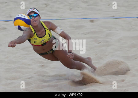 Roma, Italia - settembre 07,2019:Patricia/Rebecca e Agata/Duda durante le semifinali - Donne World Tour Roma Beach Volley finali 2018/2019, Olympic i qualificatori match Brasile vs Brasile, a Roma lo Stadio di tennis. Foto Stock