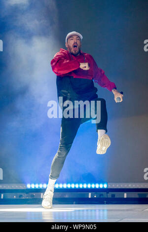 Berlino, Germania. 07Th Sep, 2019. Casper, rapper, suona presso il festival di Lollapalooza Berlin sulla base dello Stadio Olimpico. Credito: Christoph Soeder/dpa/Alamy Live News Foto Stock