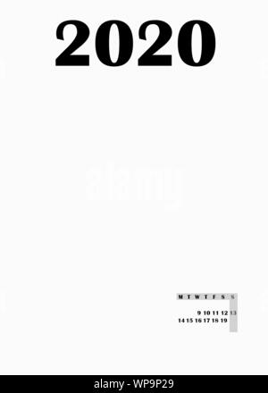 Anno di calendario 2020. Design semplice per il calendario 2020. Calendario su sfondo bianco per organizzazione e business. La settimana inizia il lunedì. Illustrazione Vettoriale. Illustrazione Vettoriale