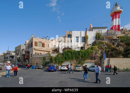 Israele, Jaffa, pesca barche nel porto antico Foto Stock