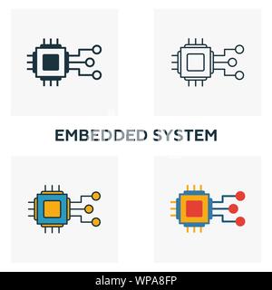 Il sistema Embedded icon set. Quattro elementi in diversi stili dal settore 4.0 raccolta di icone. Creative sistema embedded icone riempito, contorno, colorati Illustrazione Vettoriale