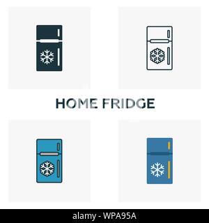Home frigo icon set. Quattro elementi in diversi stili dalla famiglia raccolta di icone. Creative home icone frigo riempito, contorno, colorata e piatto Illustrazione Vettoriale