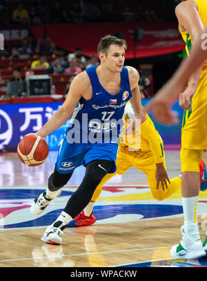 La FIBA World Cup Basket 2019 Cina. Brasil vs Repubblica Ceca FIBA World Cup 2019 Basket Shenzhen. La Repubblica ceca è in avanti, Jaromir BOHACIK. Foto Stock