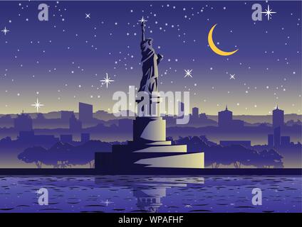 Statua della libertà famoso punto di riferimento degli STATI UNITI D'AMERICA ,stile silhouette,illustrazione vettoriale Illustrazione Vettoriale