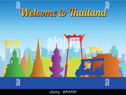 Thailandia landmark silhouette colorato design,illustrazione vettoriale Illustrazione Vettoriale