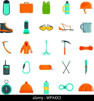 Attrezzatura per alpinismo set di icone. Illustrazione piatta di 25 Attrezzatura per alpinismo icone vettoriali per il web Illustrazione Vettoriale