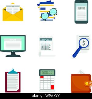 Resoconto di spesa imposta icona. Set piatto di expense report icone vettoriali per il web design Illustrazione Vettoriale