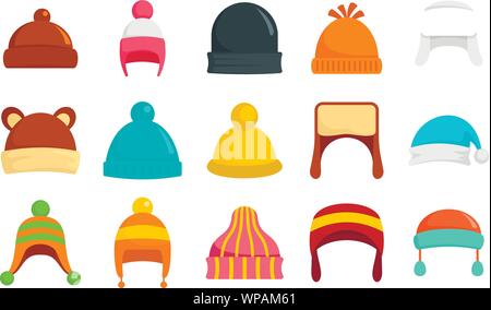 Inverno headwear icon set. Set piatto di inverno headwear icone vettoriali per il web design Illustrazione Vettoriale