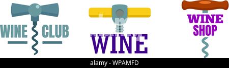 Logo cavatappi set. Set piatto di cavatappi logo vettoriali per il web design Illustrazione Vettoriale