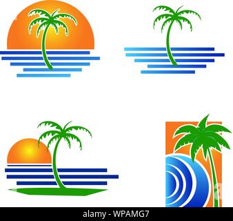 Palm tree estate modello logo illustrazione vettoriale Illustrazione Vettoriale