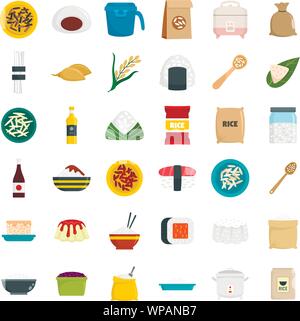 Riso set di icone. Set piatto di riso icone vettoriali per il web design Illustrazione Vettoriale