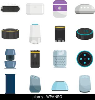 Smart speaker set di icone. Set piatto di smart speaker icone vettoriali per il web design Illustrazione Vettoriale