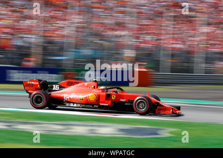 Monza, Italia. 8 Sep, 2019. Formula 1 Gran Premio di Italia.Charles Leclerc della Scuderia Ferrari in pista durante il Gran Premio di Italia di F1 Credito: Marco Canoniero/Alamy Live News Foto Stock