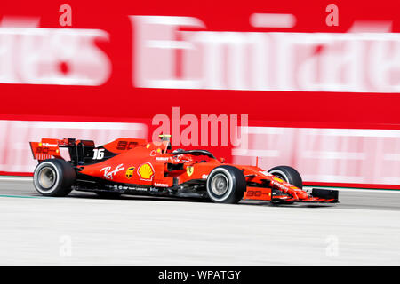 Monza, Italia. 8 Sep, 2019. Formula 1 Gran Premio di Italia.Charles Leclerc della Scuderia Ferrari in pista durante il Gran Premio di Italia di F1 Credito: Marco Canoniero/Alamy Live News Foto Stock