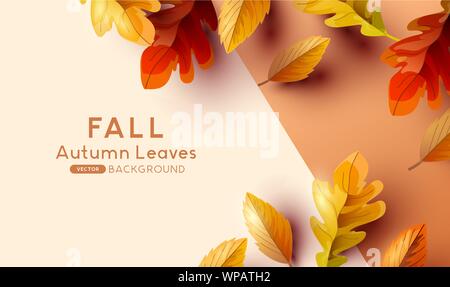 Stagione autunno sfondo con la caduta di foglie di autunno e la camera per il testo. Illustrazione Vettoriale Illustrazione Vettoriale