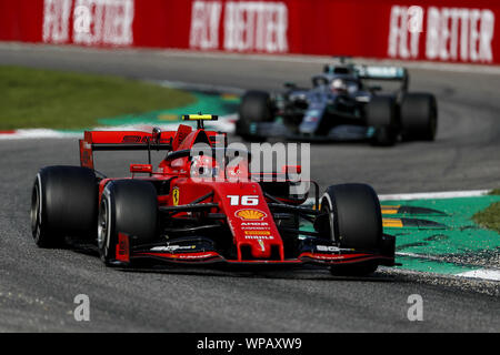 Monza, Italia. 8 Sep, 2019. CHARLES LECLERC della Scuderia Ferrari durante il periodo della Formula 1 Gran Premio d'Italia in Autodromo Nazionale Monza a Monza, Italia. Credito: James Gasperotti/ZUMA filo/Alamy Live News Foto Stock