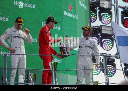 Monza (MB), Italia, 08 Sep 2019, CHARLES LECLERC (MON) SCUDERIA FERRARI SF90 durante il Grand Prix di Heineken Italia 2019 - domenica - Podio - Campionato di Formula 1 - Credit: LPS/Alessio De Marco/Alamy Live News Foto Stock