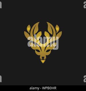 Testa di cervo vector logo design animale selvatico con corna di foglia di qualità elegante, Illustrazione Vettoriale