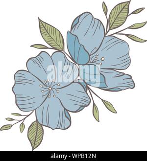Vettore di disegno di fiori e foglie, isolata composizione floreale, disegnato a mano illustrazione botanica Illustrazione Vettoriale