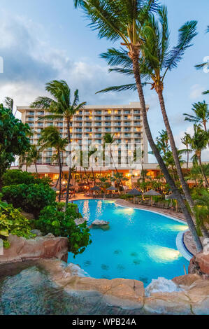 Il Westin Resort al tramonto sull'isola di Maui nelle Hawaii, STATI UNITI D'AMERICA Foto Stock