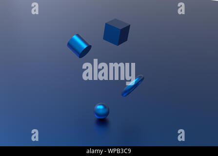 Blu metallizzato forma geometrica forma floating 3d rendering Foto Stock