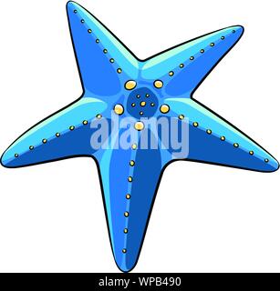 Illustrazione Vettoriale di Cartoon Blue Starfish isolato su uno sfondo bianco Illustrazione Vettoriale