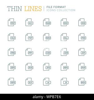 Collezione di formato di file correlati icone di linea Illustrazione Vettoriale