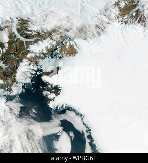 Petermann glacier, costa nordoccidentale della Groenlandia, luglio 16-17, 2012, dalla NASA/DPA Foto Stock