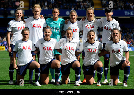 Fulham, Regno Unito. 08 Sep, 2019. Il Tottenham Hotspur donne prima della Barclays donna Super League match tra Chelsea donne e del Tottenham Hotspur donne a Stamford Bridge di Londra, Regno Unito - 8 settembre 2019 Credit: Azione Foto Sport/Alamy Live News Foto Stock