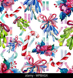 Natale vacanze inverno simbolo in un stile acquerello isolato. Aquarelle natale seamless pattern senza giunture. Foto Stock