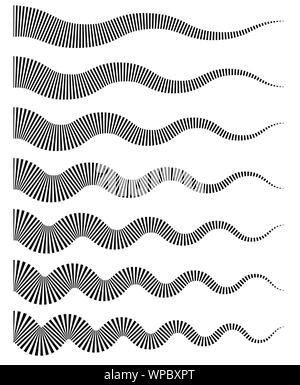 Ondulato, billow, linea zig-zag element set. Linee con effetto di ondulazione Illustrazione Vettoriale