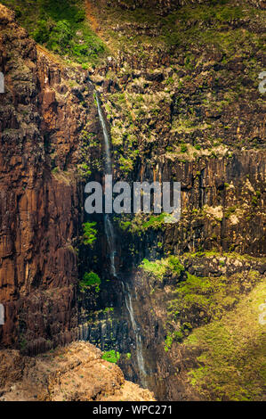 Guarda il Waimea Falls a Waimea Canyon State Park sull'isola di Kauai, Hawaii, USA, soprannominato il Grand Canyon del Pacifico. Foto Stock