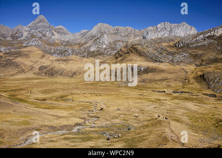 Sceneris lungo la Cordillera Huayhuash circuito, Ancash, Perù Foto Stock