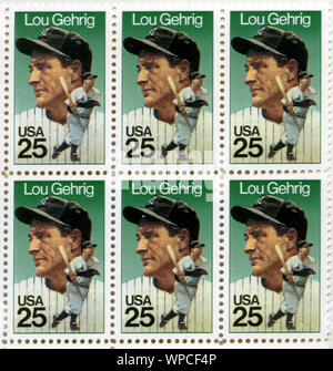Noi francobollo in onore di baseball grande Lou Gehrig con i New York Yankees. Foto Stock