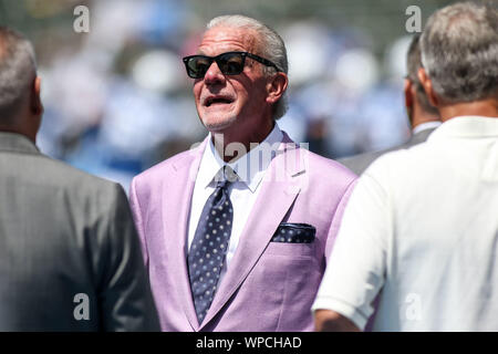 Carson, CA. 8 Sep, 2019. Puledri Jim Irsay prima della NFL Indianapolis Colts vs Los Angeles Chargers la dignità Salute Sport Park di Carson, CA il 8 settembre 2019 (foto di Jevone Moore) Credito: csm/Alamy Live News Foto Stock