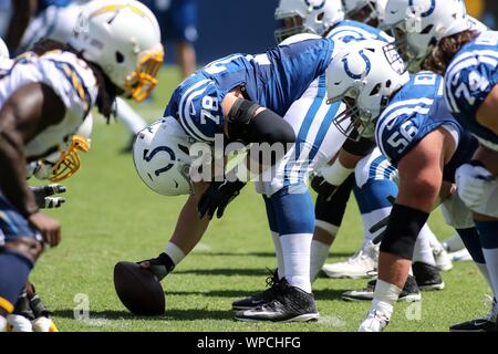 Carson, CA. 8 Sep, 2019. Indianapolis Colts center Ryan Kelly #78 durante la NFL Indianapolis Colts vs Los Angeles Chargers la dignità Salute Sport Park di Carson, CA il 8 settembre 2019 (foto di Jevone Moore) Credito: csm/Alamy Live News Foto Stock