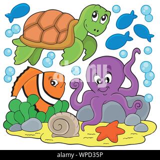 Gli animali del mare immagine tematica Illustrazione Vettoriale