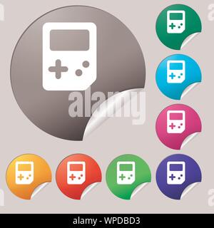 Icona di Tetris segno. Set di otto multi-colore pulsanti rotondi, adesivi. Vettore Illustrazione Vettoriale