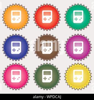 Icona di Tetris segno. Un insieme di nove diverse etichette colorate. Vettore Illustrazione Vettoriale
