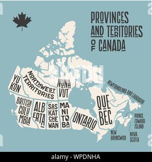 Mappa Canada. Mappa poster delle province e territori del Canada Illustrazione Vettoriale