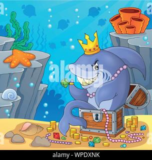 Shark con tema tesoro immagine 4 Illustrazione Vettoriale