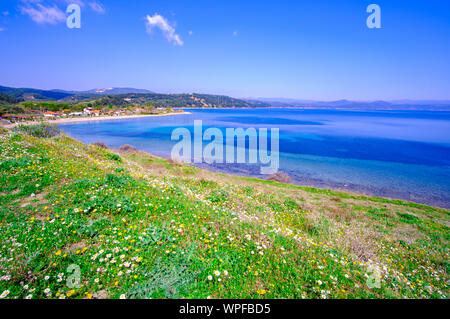 Spiagge nella penisola di Sithonia di Halkidiki, Livrohio, Grecia Foto Stock